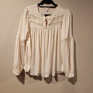 LC Lauren Conrad Cream Square Neck Blouse  boho style medium